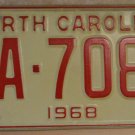 NOS 1968 North Carolina license plate ZA 7084  new old stock