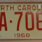 NOS 1968 North Carolina license plate ZA 7086  new old stock