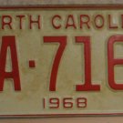 NOS 1968 North Carolina license plate ZA 7164  new old stock