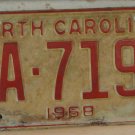 NOS 1968 North Carolina license plate ZA 7191  new old stock