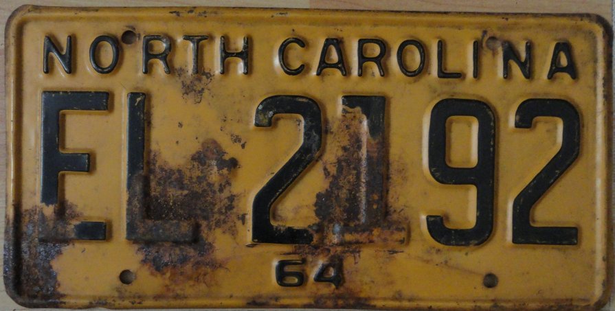 1964 North Carolina license plate EL 2192