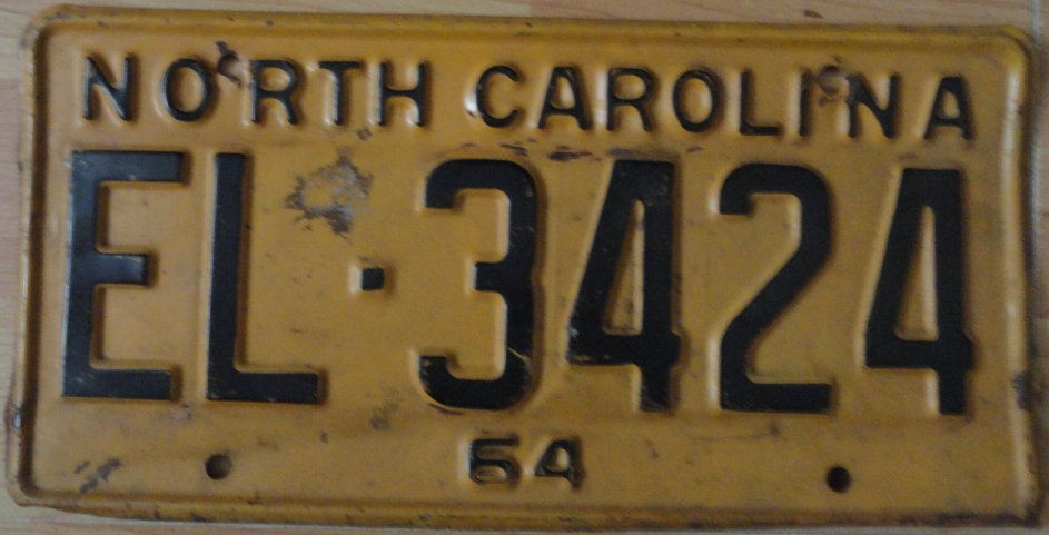 1964 North Carolina license plate EL 3424