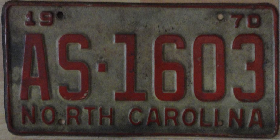 1970 North Carolina license plate AS 1603