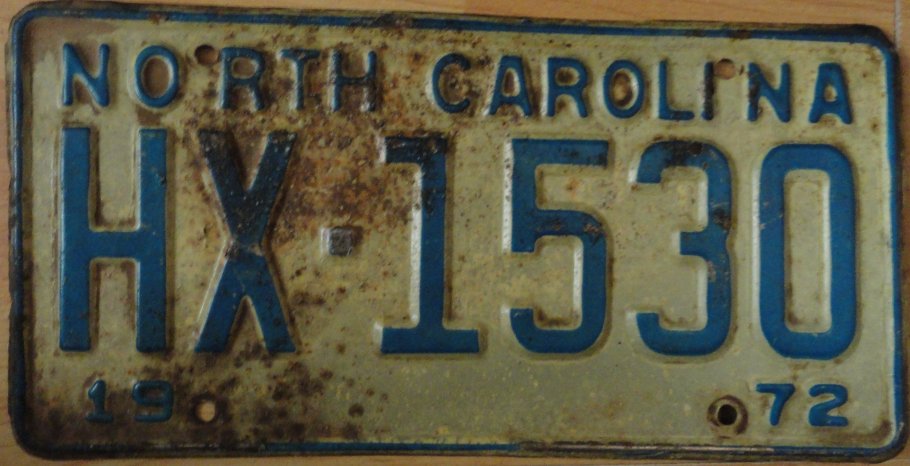 1972 North Carolina license plate HX 1530