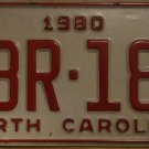 1980 North Carolina license plate WBR 186 with July 1982 stickers 1980 North Carolina license plate WBR 186 with July 1982 stickers