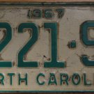 1967 North Carolina passenger truck license plate 4221 SH