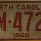 1968 North Carolina license plate AM 4729