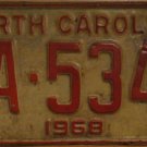 1968 North Carolina license plate FA 5349