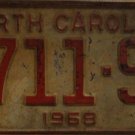 1968 North Carolina passenger truck license plate 4711 SA