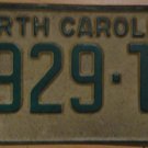 1969 North Carolina passenger truck license plate 1929 TH
