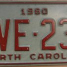 1980 North Carolina license plate TVE 231 with June 1986 stickers