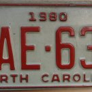 1980 North Carolina license plate VAE 639 with January 1988 stickers