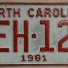 1981 North Carolina license plate YEH 124 with October 1989 stickers
