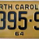 1964 North Carolina passenger truck license plate 4395 SU
