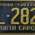 1961 North Carolina license plate BL 2825