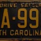 1957 North Carolina license plate LA 993