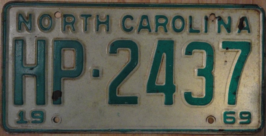 1969 North Carolina license plate HP 2437