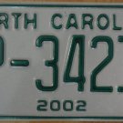 NOS 2002 North Carolina license plate TP 34212  new old stock