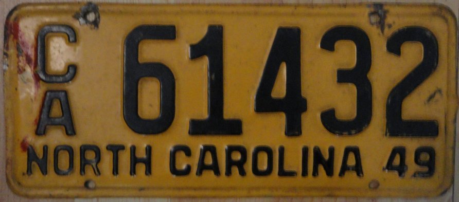 1949 North Carolina license plate CA 61432