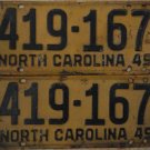 1949 North Carolina license plate 419 167 matching pair