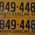 1949 North Carolina truck license plate 849 448 matching pair