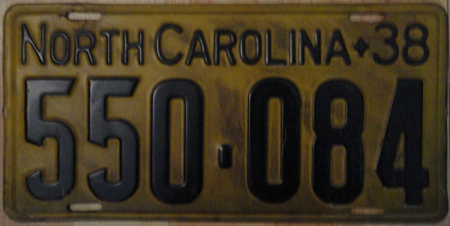 1938 North Carolina license plate 550 084