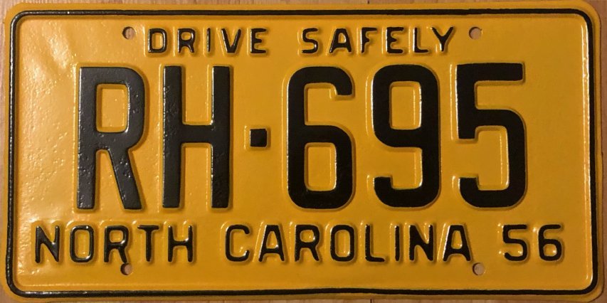 1956 North Carolina license plate RH 695