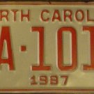 1987 North Carolina drive away license plate ZA 1019