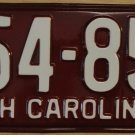 1952 North Carolina license plate 664 851