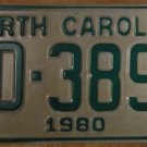 NOS 1980 North Carolina license plate AD 3894 new old stock