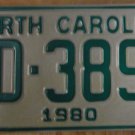 NOS 1980 North Carolina license plate AD 3893 new old stock