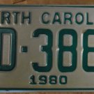 NOS 1980 North Carolina license plate AD 3886 new old stock