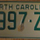 NOS 1969 North Carolina license plate 2997 ZA  new old stock