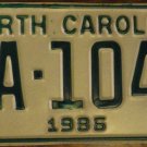 1986 North Carolina drive away license plate ZA 1044