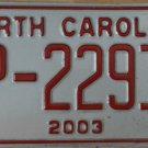2003 North Carolina license plate TP 22916