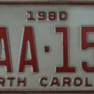 1980 North Carolina license plate XAA 150 with August 1989 stickers