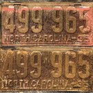 1935 North Carolina license plate 499 965 matching pair