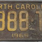 1965 North Carolina passenger truck license plate 388 T