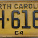 1964 North Carolina license plate BH 6161