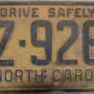 1962 North Carolina license plate CZ 9260