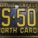 1961 North Carolina license plate MS 507