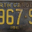 1965 North Carolina passenger truck license plate 6967 SK
