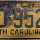 1958 North Carolina license plate BD 9520