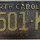 1965 North Carolina license plate 6501 KU