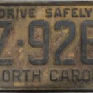 1962 North Carolina license plate CZ 9261
