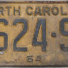 1964 North Carolina passenger truck license plate 8624 SK