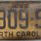 1966 North Carolina passenger truck license plate 3809 SB