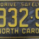 1961 North Carolina passenger truck license plate 9832 SP