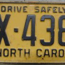 1962 North Carolina license plate DX 4385