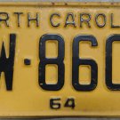 1964 North Carolina license plate DW 8602
